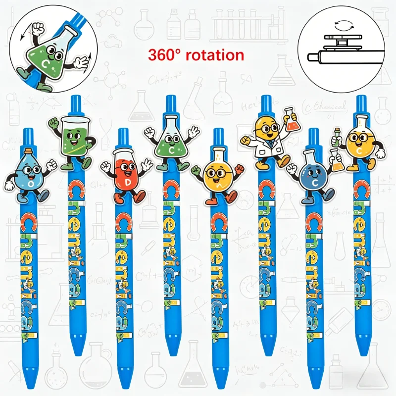 

10 pieces chemical-themed ballpoint pens, rotatable signature pens, patterned random blue gift pens