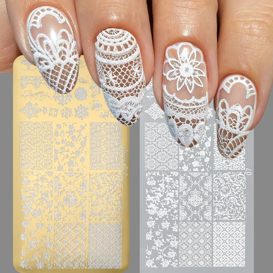 Böhmische Spitze Blumen Design Goldene Nagel Vorlage mit Muster Kontrast Film Hochzeit Spitze Dekoration Nagel Druck Maniküre Schablone