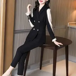 Conjunto de dos piezas de moda para mujer, traje de Blazer de estilo coreano, conjunto Formal de 2 piezas, pantalones de oficina a juego, 2024