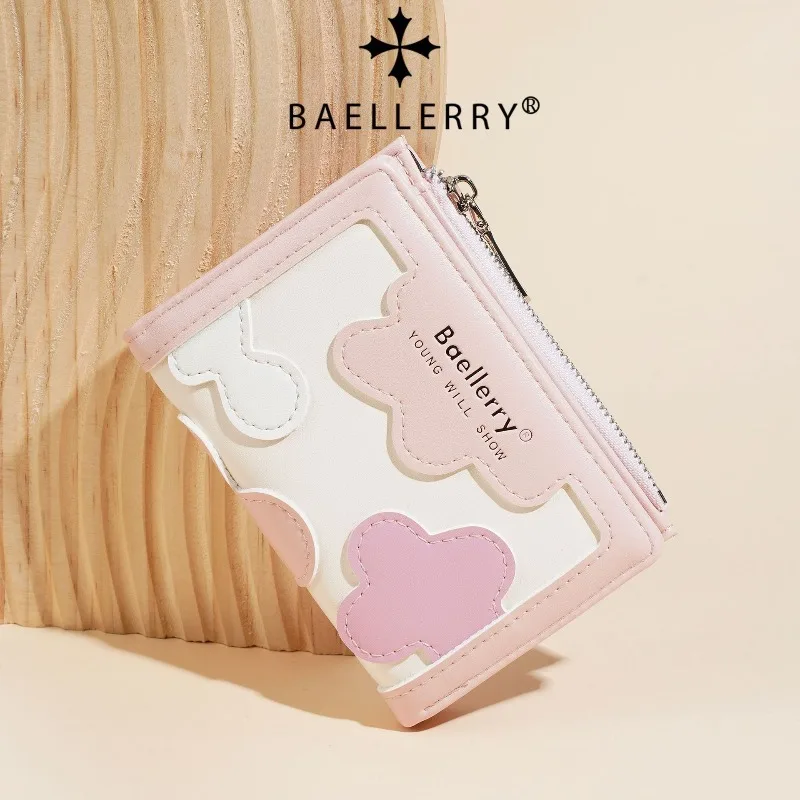 Baellerry Damen Patchwork-Geldbörse, niedliche Studenten-Mode-Geldbörse mit Reißverschluss, mehreren Kartenfächern und Münzfach