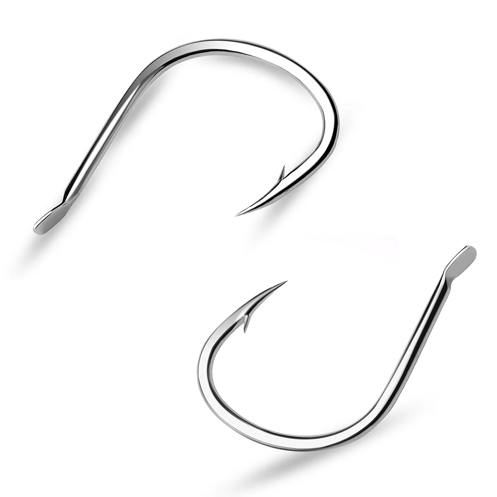 PROBEROS Lot 10pcs High Carbon Steel Offset Barbed Fishhooks 1/0#-5/0# Flat Carp Fishing Hooks Single Jigging Hooks KH13101