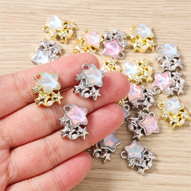 5 Stück 18x15mm Niedliche Kristall-Metall-Stern-Anhänger für die Herstellung von Ohrhängern, Halsketten, Armbändern, DIY-Bastelarbeiten und Schmuckzubehör – Detail 3