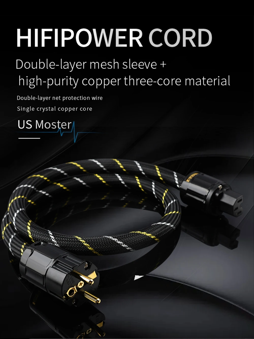 YYAUDIO HIFI-Netzkabel, hochwertige EU-/US-Standard-Steckdose mit Rhodiumbeschichtung, hochreines OCC-Kabel mit TV-Verstärkerfilter – Detail 1