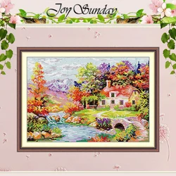 Autumn Cottage Patterns Counted Cross Stitch Set 11CT 14CT 16CT Stamped DMC Cross-stitch Kit Embroidery Needlework Home Decor