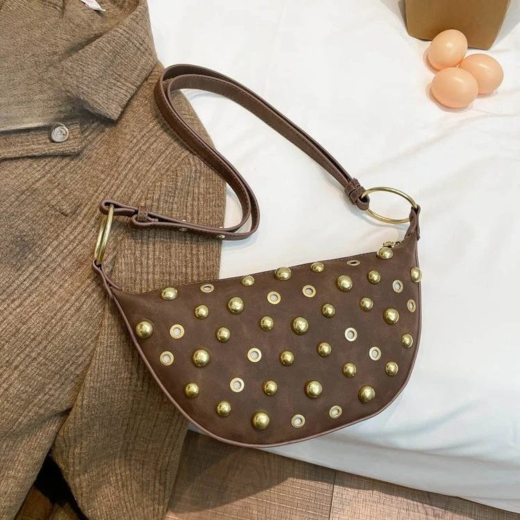 

2026 New Punk Studded Biker Bag, Unique Adjustable Underarm Shoulder Bag, Edgy Fashion Crossbody Purse for Daily Outing