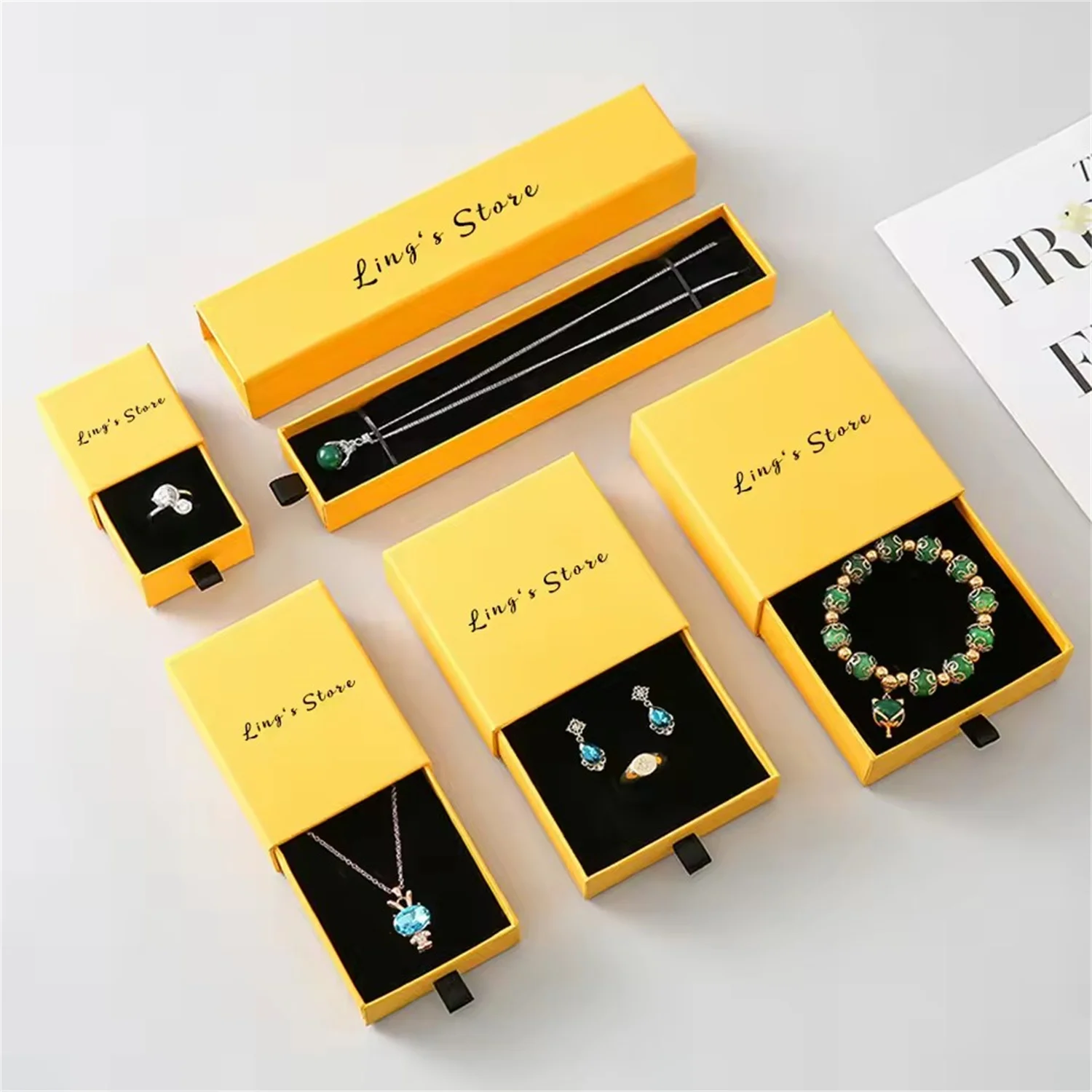 

50Pcs Custom Logo Jewlery Paper Drawer Boxes For Ring Earrings Bracelet Pendant Necklace Packaging Travel Gift Display Organizer