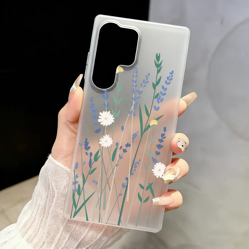 Matte Phone Case for Samsung Galaxy S26 S25 Ultra S24 FE A57 A56 A55 5G A07 A06 A15 4G Shockproof Fresh Daisy Lavender Capinha