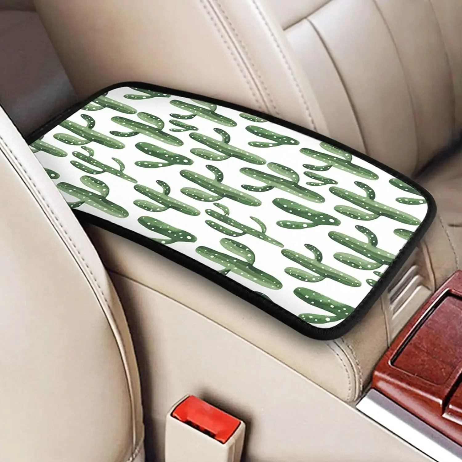 Vehicle Center Console Armrest Cover Pad, Southwest Cactus Soft Comfort Car Handrail Box Cushion Universal Fit for Most Auto, Va