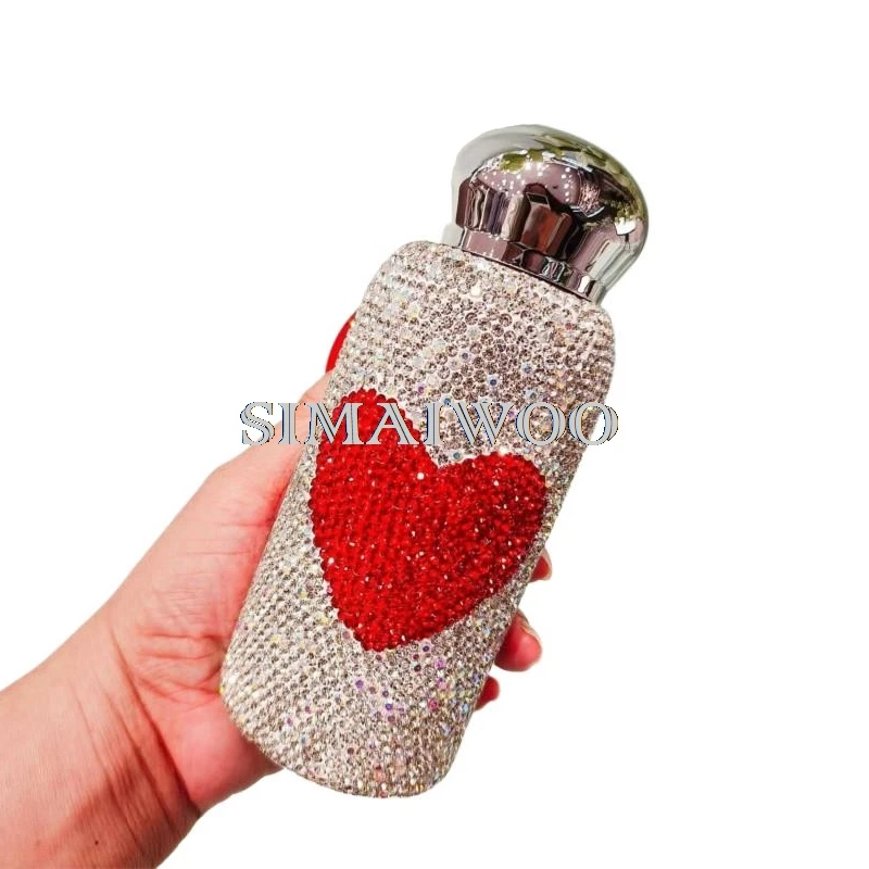 

Glass Rhinestone Embroidery Tumbler Steel Stainless Vacuum Cup Mosaic Cross Stitch Skettle Portable Water Bottle Handcraft Gift