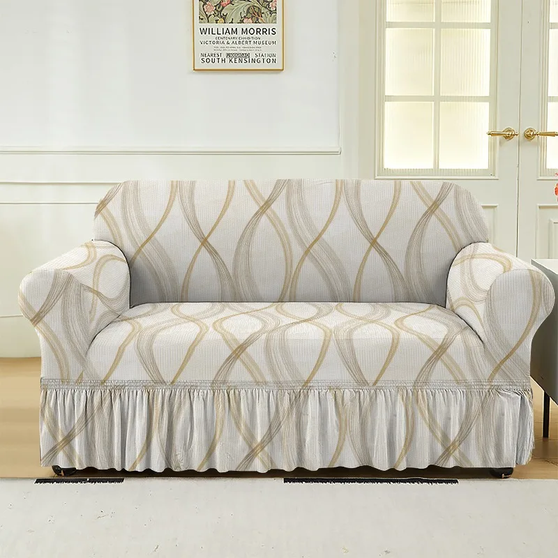 Printed Elastic Skirt Edge Sofa Cover, Multi-functional Dust-proof and Cat-scratch-resistant Skirt Hem Anti-slip Sofa Cover