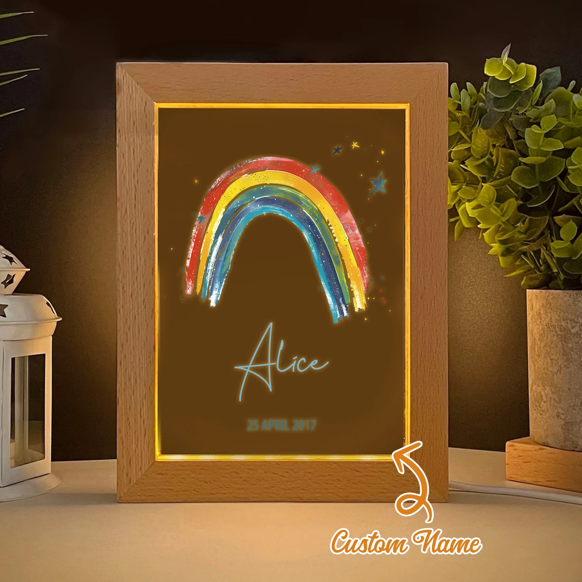 

Customized Stars Rainbow Name LED Night View Photo Frame Personalized Gift Family Living Room Bedroom Dining Room Home