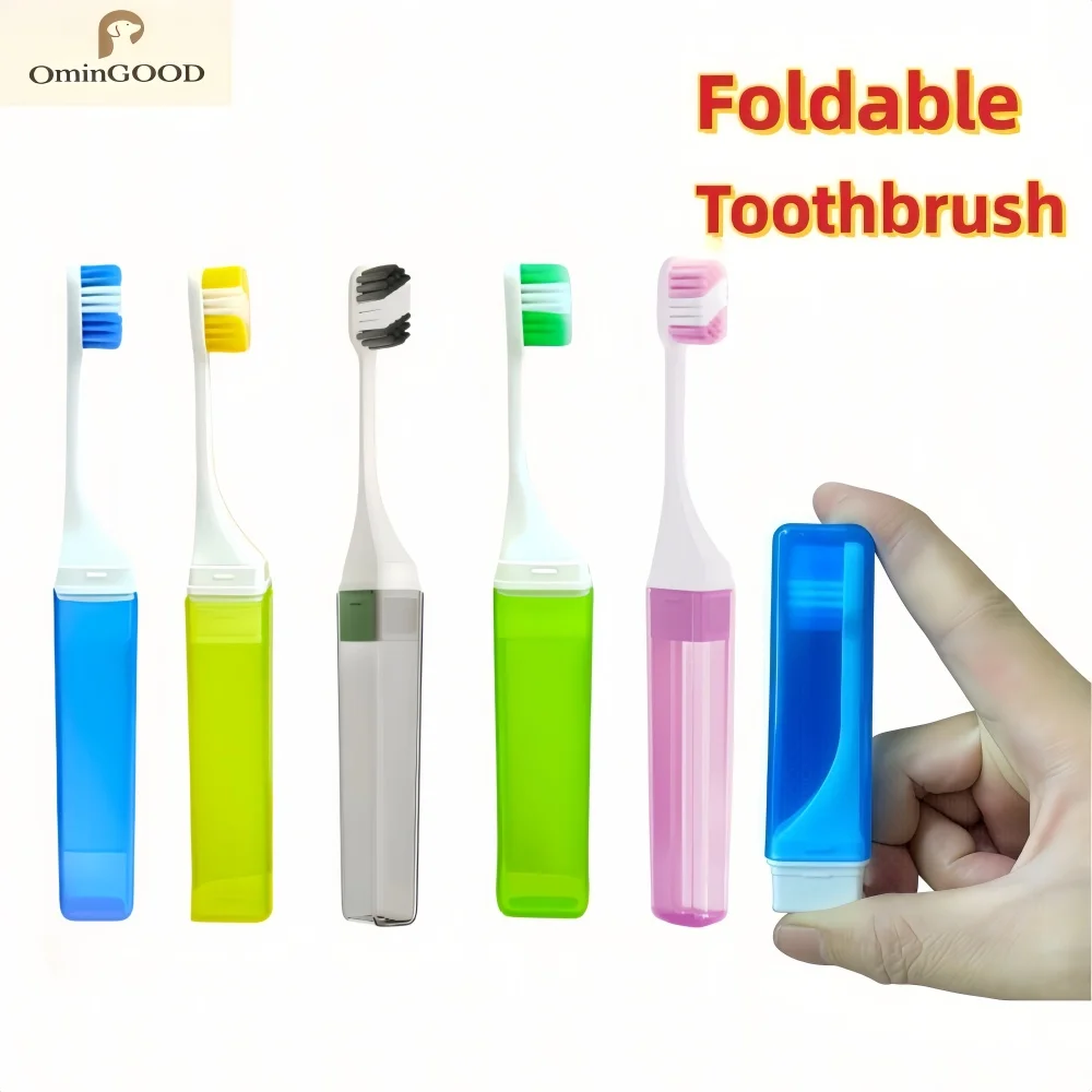 Portable Foldable Travel Toothbrush Soft Bristle Adult Oral Care Toothbrush For Camping Trip Transparent Macaron Color Series