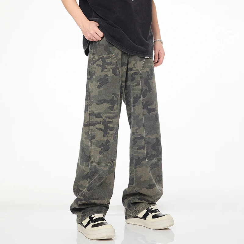 2024 New Trendy High Street American Hip Hop Loose Straight Camo Men'S And Women'S Same Style Couple Jeans Classic Retro Pants