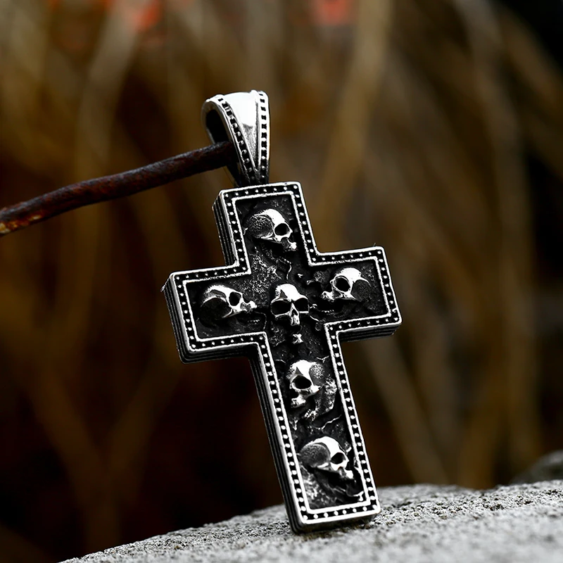 Beier Fashion Pendant  Necklace exorcist pendant skull cross Stainless Steel Chain  punk style Jewelry BP8-488