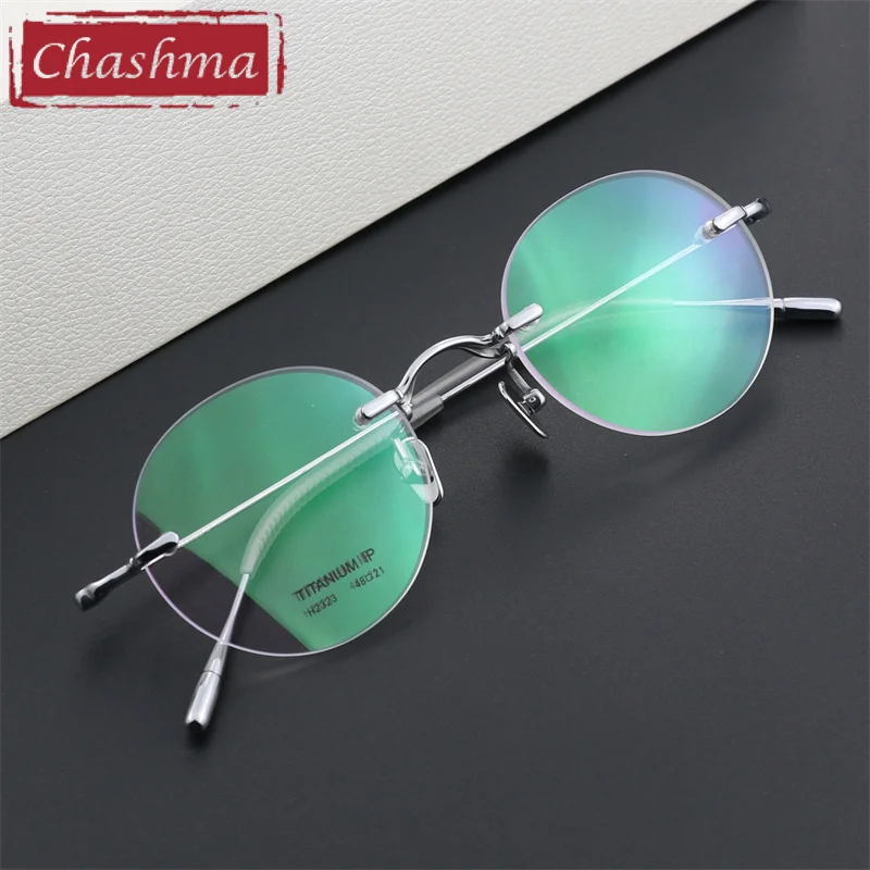 Chashma Rimless Frame Octagon Round Trend Eyeglasses Men Titanium Flexible Light Spectacles for Women
