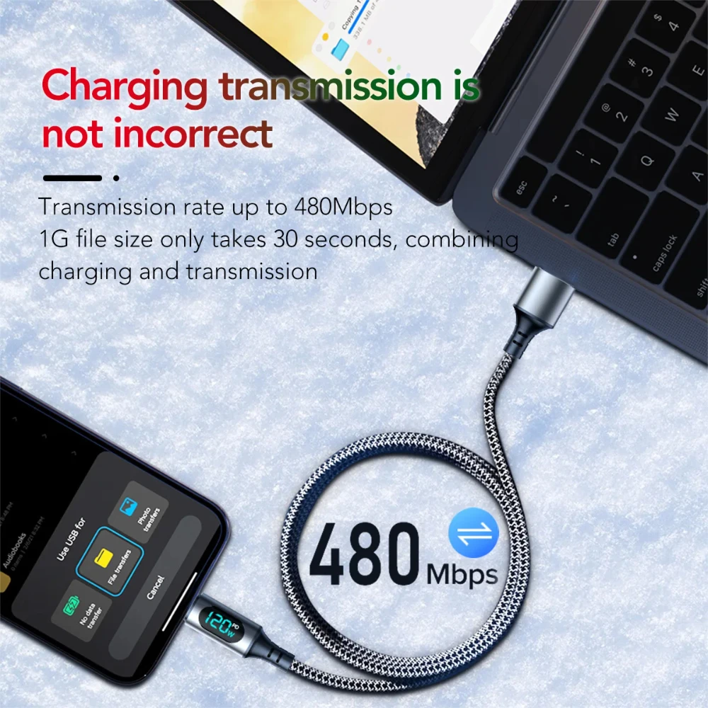 NNBILI 120W PD Fast Charging USB to Type C Cable 100W Digital Display Type C to Type C Cable For Xiaomi HUAWEI Macbook iPad