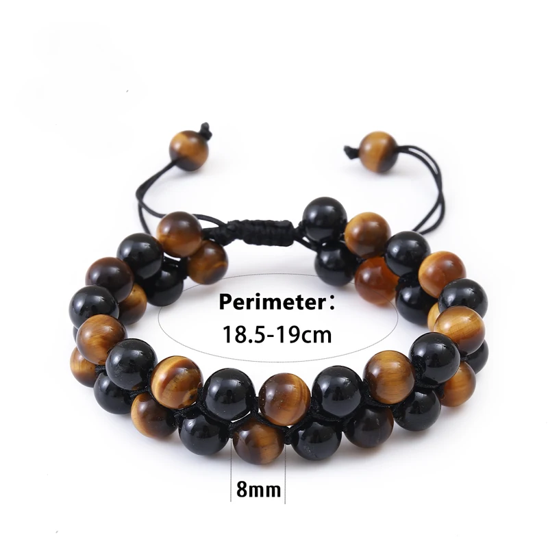 

Men's Tiger's Eye Fashion Bracelet Natural Stone Hematite Double Row Bracelet Adjustable Women's Yoga DIY Jewelry Bracelet