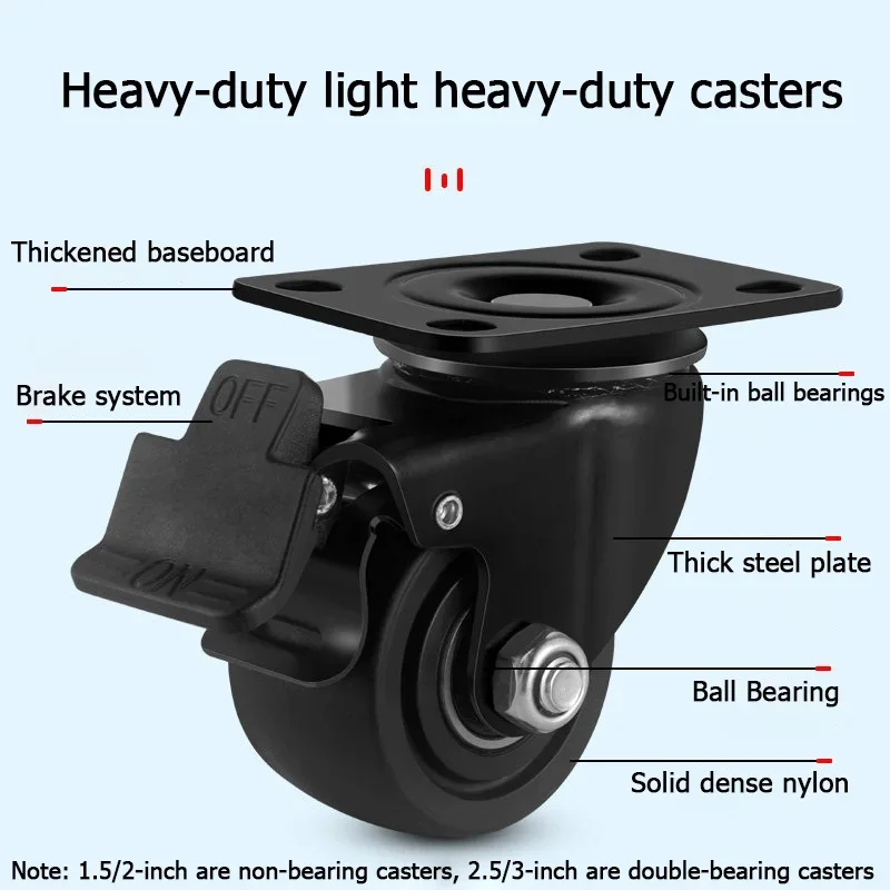 1PCS Low Center of Gravity Casters - 1.5/2/2.5/3 Inch Swivel Casters with Wear-Resistant Brake Wheels for Giant Hand Trucks