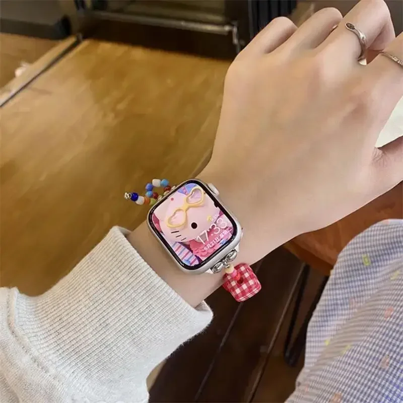 

Red Apple Countryside Style Square Compatible with iWatch Strap 38mm 40mm 41mm 42mm 44mm 45mm 49mm Fashionable Handmade Strap
