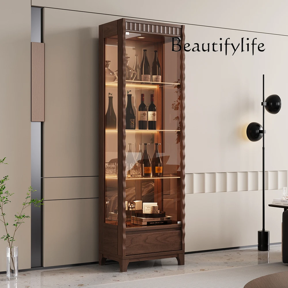 

Solid wood wine cabinet double door glass door display home restaurant integrated wall new Chinese wine cabinet