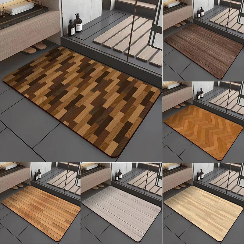 Diatom Mud Bathroom Mat Minimalist Wood grain Pattern Quick Dry Absorbent Rug Non Slip Toilet Door Mat for Home Decor