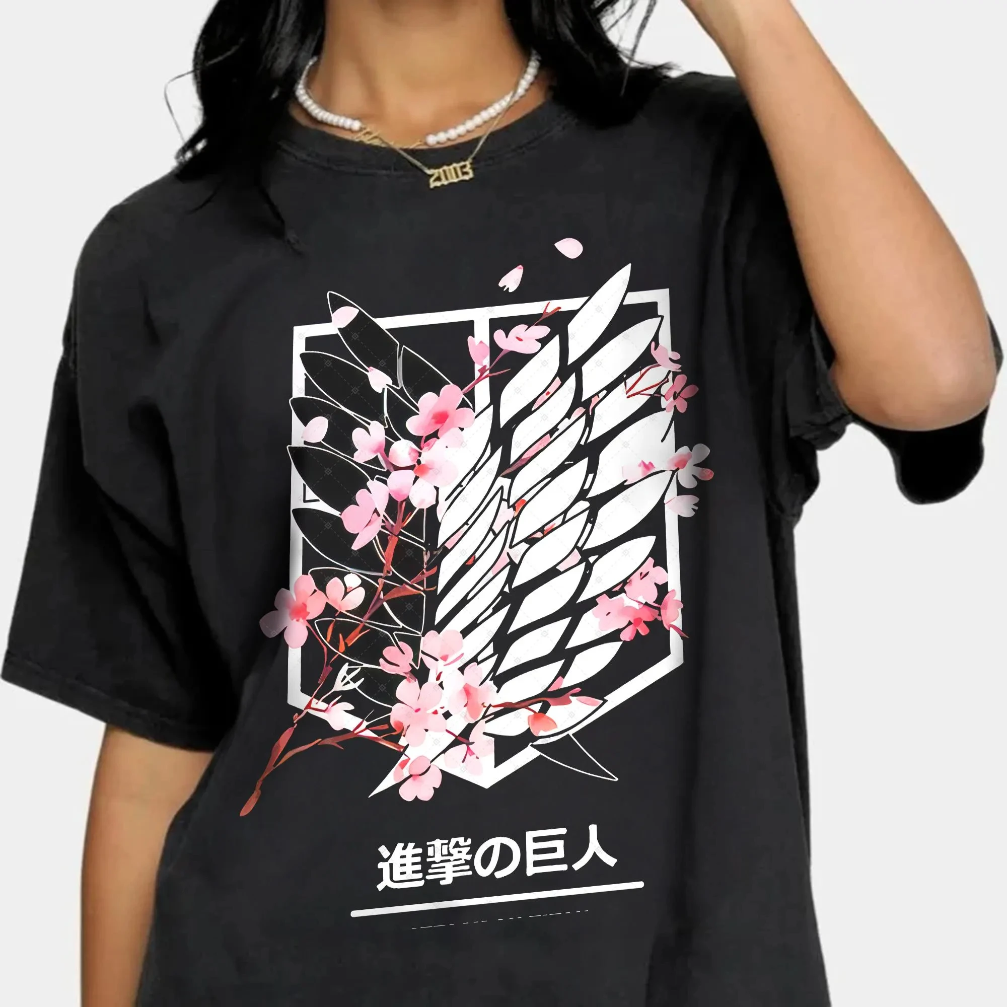 Attack on Titan Survey Corps Wings of Freedom Cherry Blossom T Shirt Unisex Men Women and Kids Anime Casual Cotton Tops