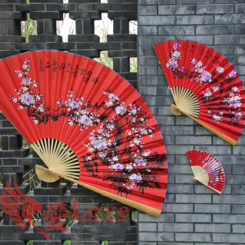 

Chinese Style Red Wedding Decoration Fan Classical Festival Decorative Furnishings Fan Big Folding Hand Fan Performance Props