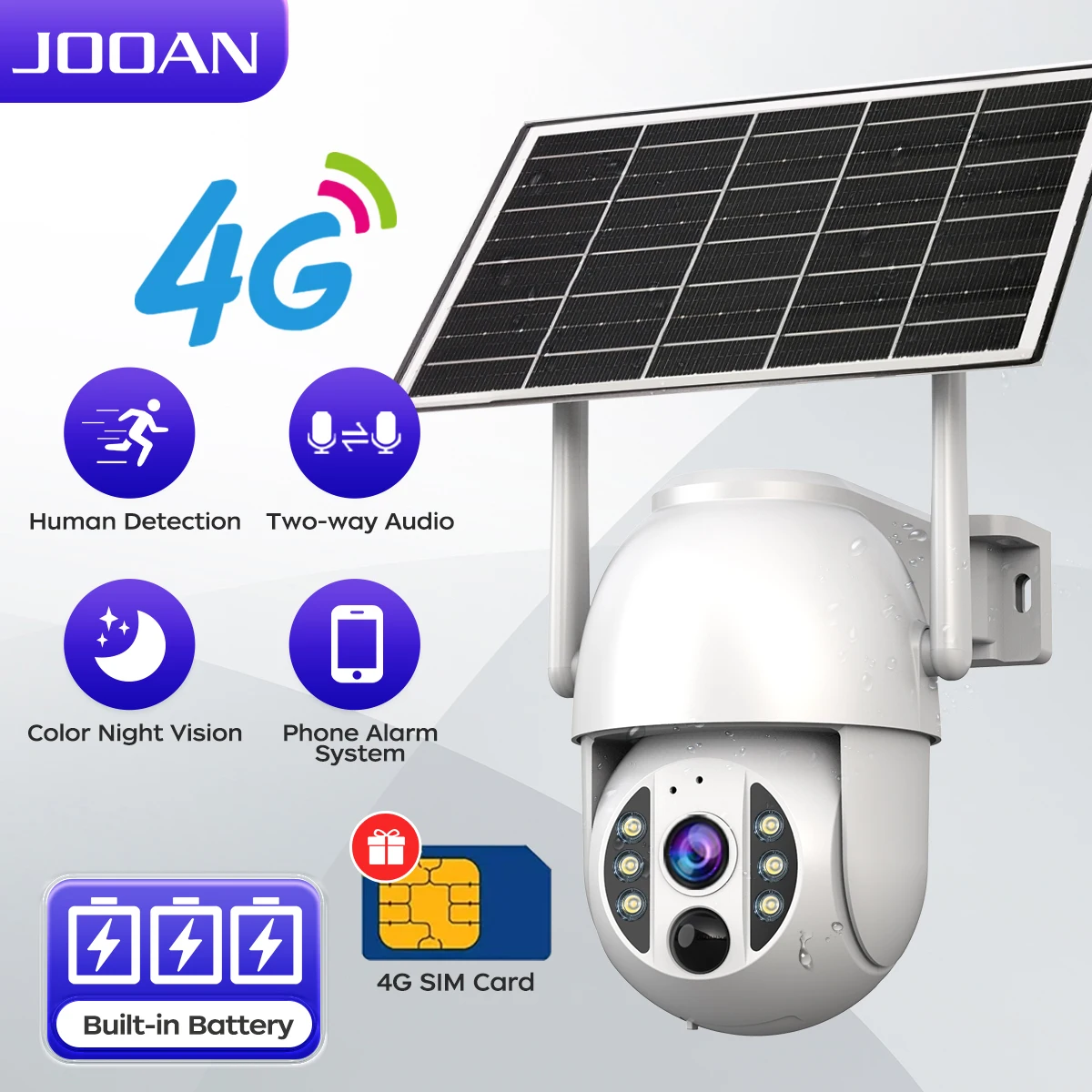 JOOAN 5MP 4MP 4G caméra solaire extérieure sans fil sécurité caméra IP solaire PIR détection humaine batterie CCTV vidéo surveillance Cam