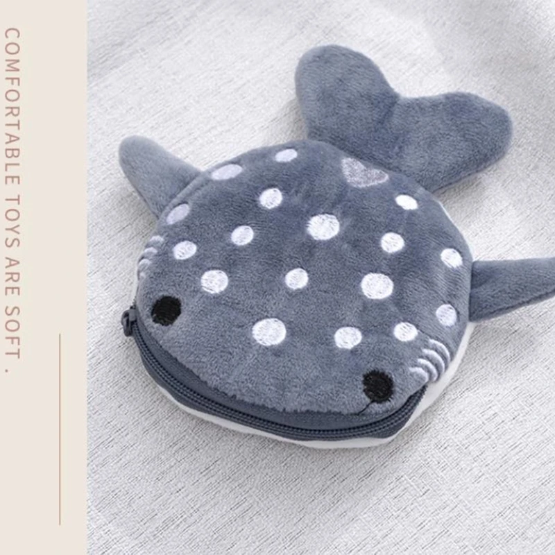 E74B Cute Whale Coin Purse Soft Plush Shark Shape Wallet for Women for Storing CoinsBills and Small Accessories