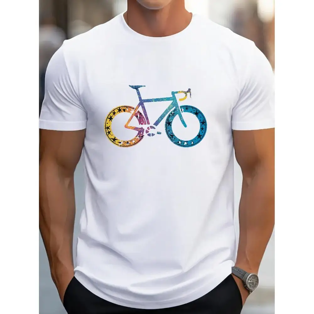 Men Bicycle Cycling Graphic T-Shirt Short Sleeve Crew Neck Cotton Casual Soft Ride Lover Gift