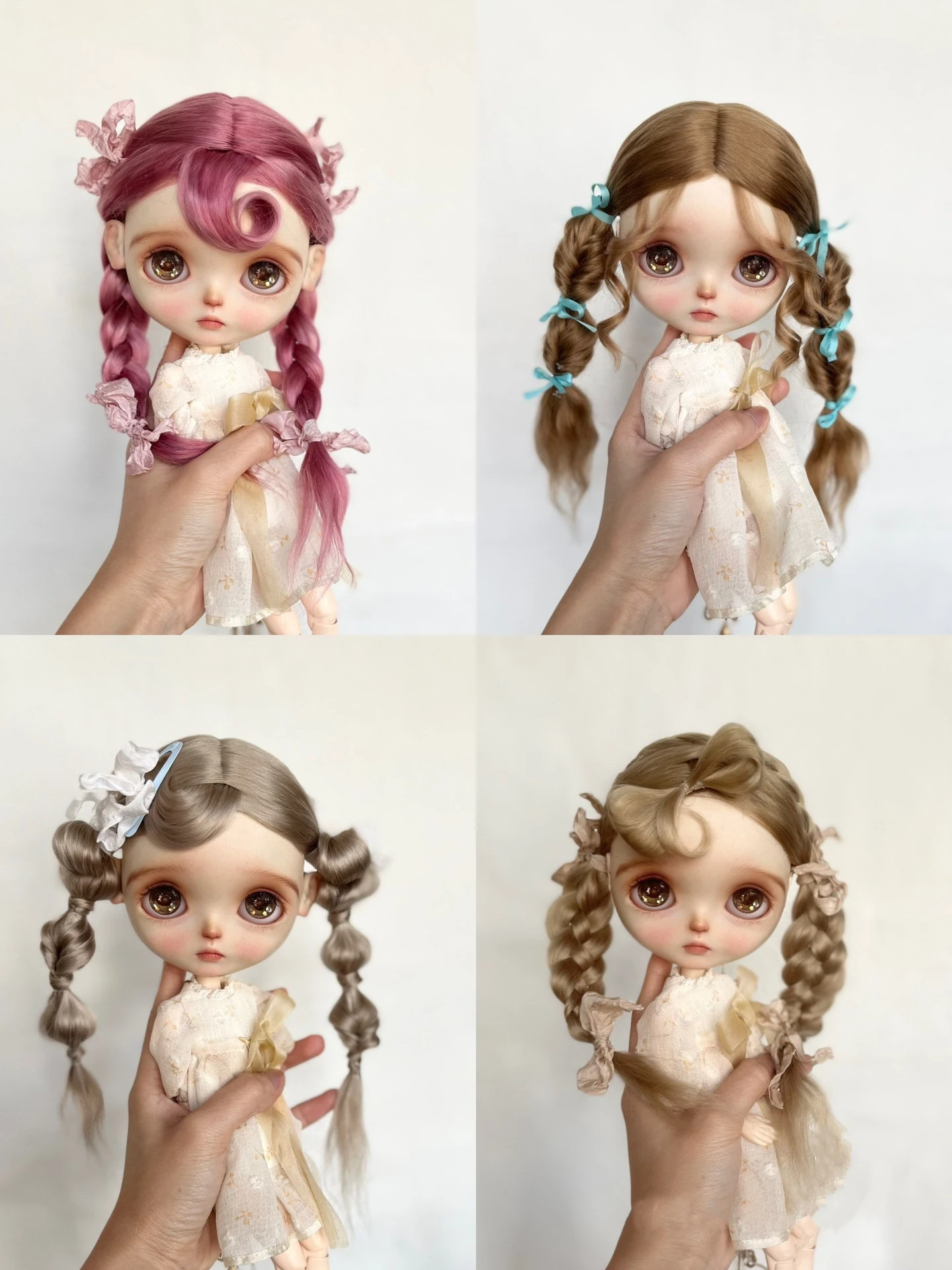 Dula Doll Wigs for Blythe Qbaby Mohair Double ponytail Microvolumes curls 9-10 inch head circumstance