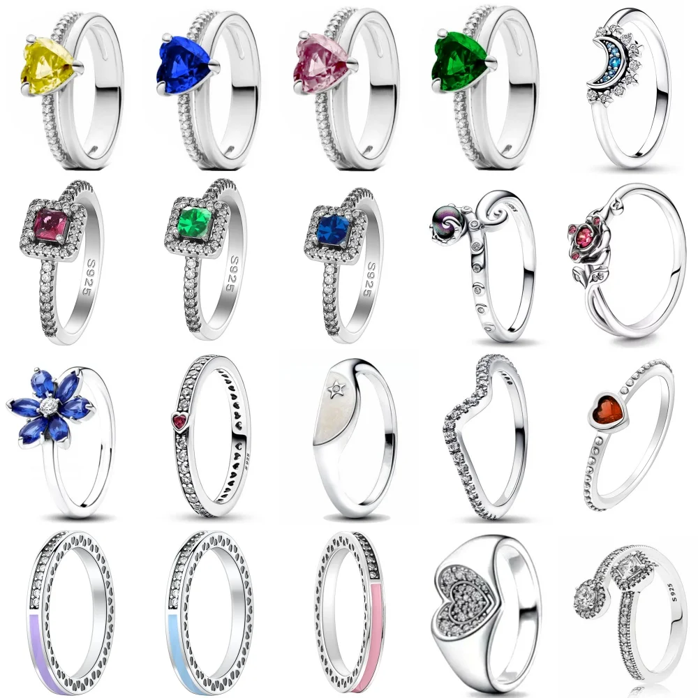 Hot Selling 925 Silver Blue, Green, Heart-Shaped Square Ring Suitable For Women's Exquisite Jewelry At Wedding Parties