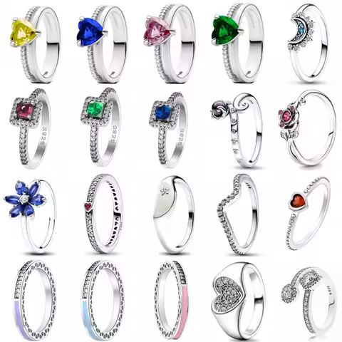 Hot Selling 925 Silver Blue, Green, Heart-Shaped Square Ring Suitable For Women's Exquisite Jewelry At Wedding Parties