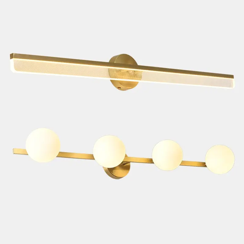 Современные минималистичные светодиодные зеркальные настенные светильники для спальни, ванной комнаты, украшения дома, скандинавские прикроватные светильники для гостиной, настоящие медные бра