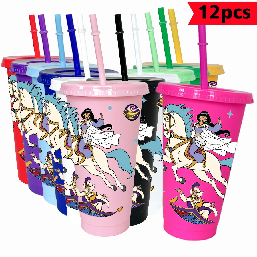 

12pcs/pack Disney Princess Jasmine Magic Carpet 26oz Multicolor Plastic Water Cup Party Drinkware Birthday/Back to School Gift