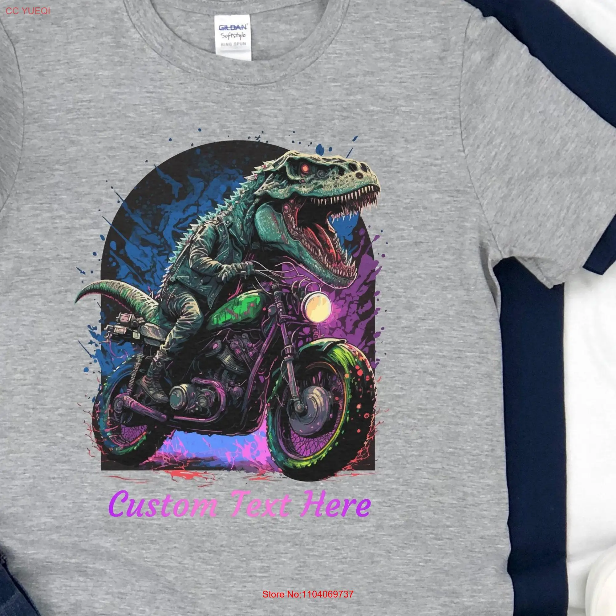 Dinosaur Biker T Shirt Cool Velociraptor Motorbike Rider  Streetwear Urban Rebel Dino Fashion Top long or short sleeves