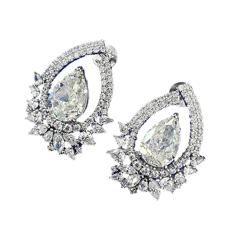 

Spring Qiaoer Luxury 925 Sterling Silver Pear Cut 8*12 MM Lab Sapphire Gemstone Sparkling Ear Studs Earrings Jewelry