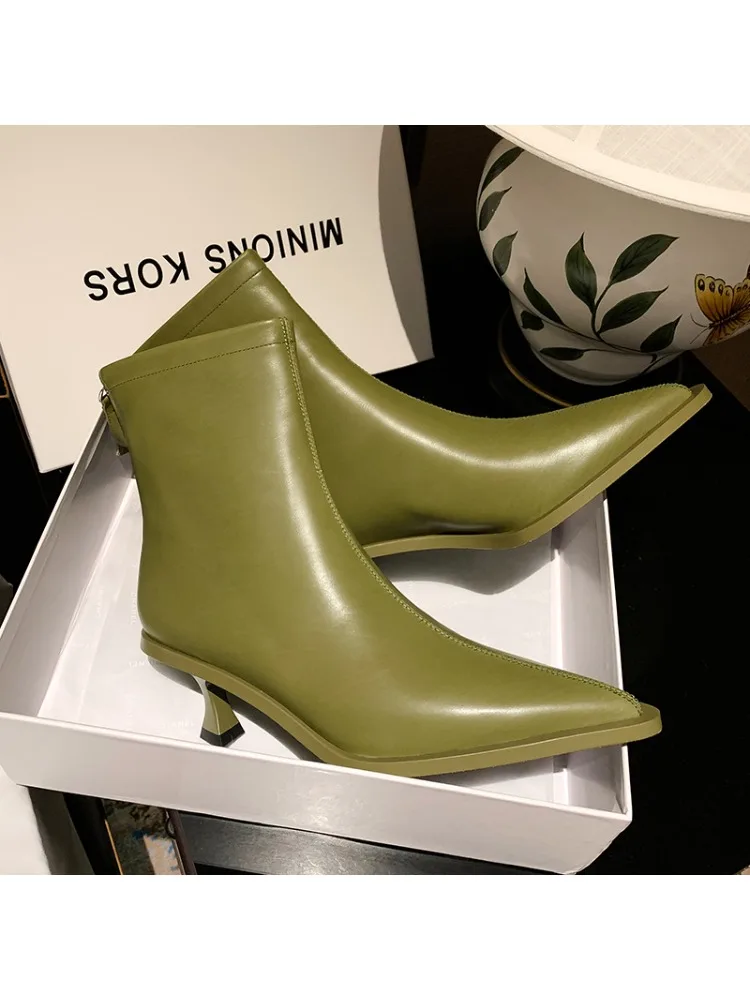 Bottes pointues décontractées en cuir véritable pour femmes, bottes de rinçage, talons hauts Parker, chaussures noires, sexy, mode automne et hiver, taille 34-40, 2025