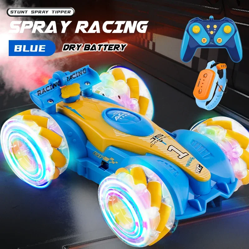 

2.4G RC Spray Stunt Drift Car With Lights Music Kids Toy 4CH Dual Remote Control Racing Off-road Twist Gesture Induction Vehicle