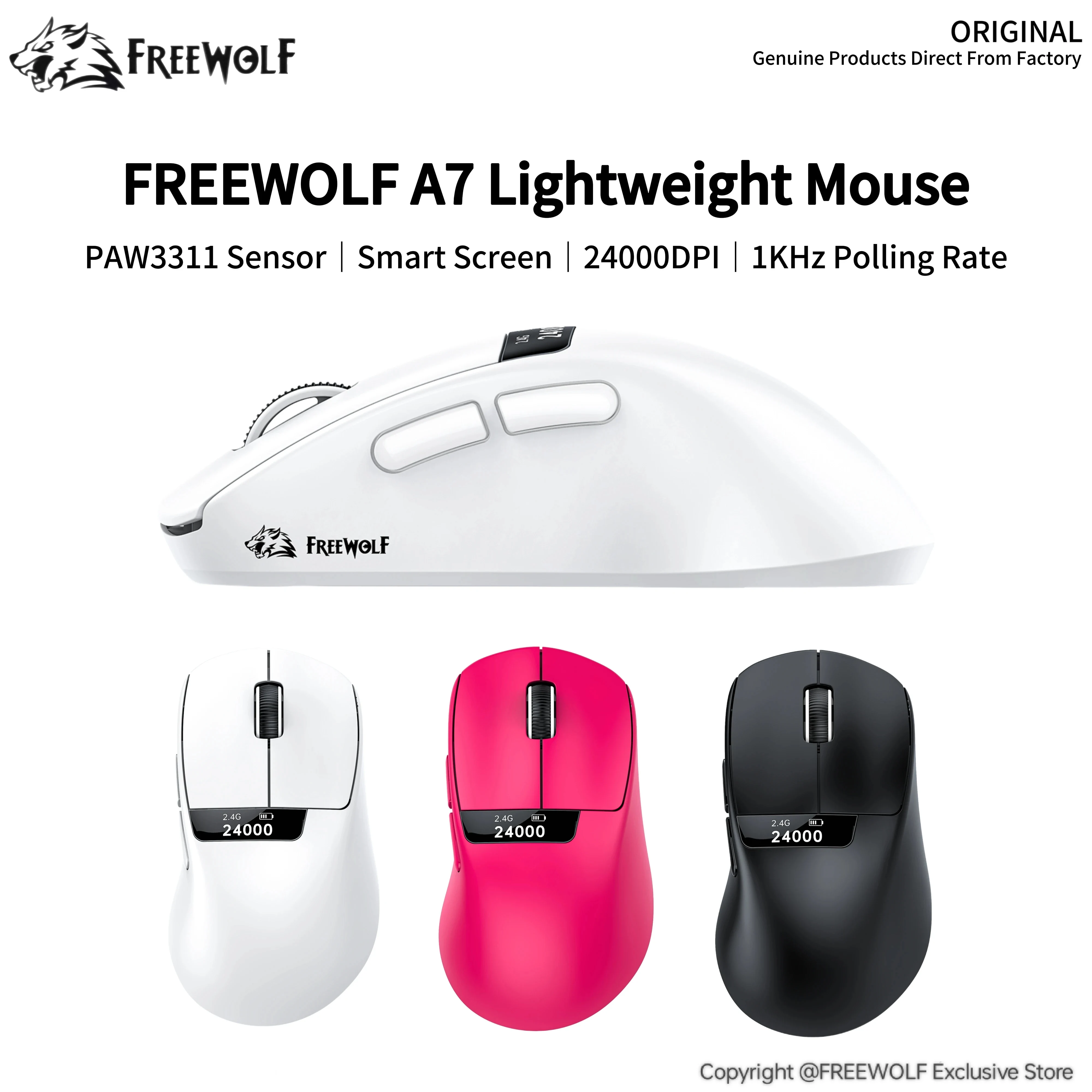 FREEWOLF A7 Lightweight Gaming Mouse,Tri-mode Switching,RGB Lighting,Magnetic Charging and Suitable for Multiple Scenari