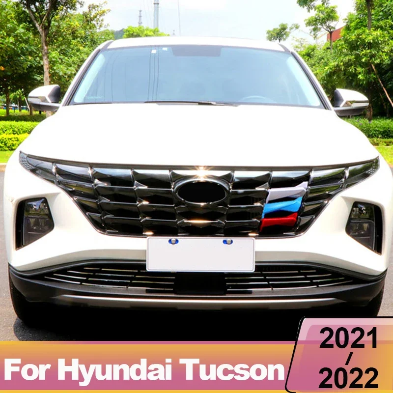 

3Color Car Racing Front Grille Trim Strips Cover Frame Sticker For Hyundai Tucson 2021 2022 2023 2024 NX4 Hybrid Accessories