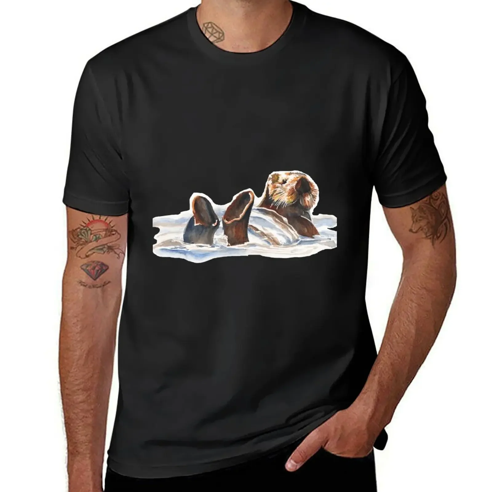

T-shirt short sleeve，Seaotter - floating in Monterey Bay animal prinfor boys oversizeds summer 2025 street wear men graphic