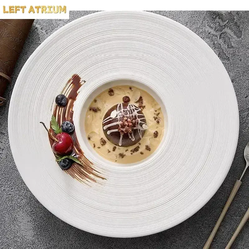 Texture Ceramic Dinner Plate Thick Soup Dessert Snack Plates Pasta Restaurant Specialty Tableware