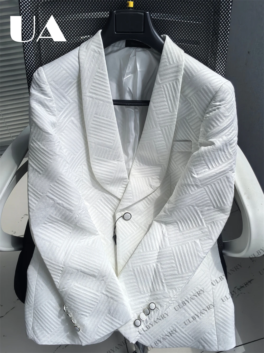 24 Hours Ship Men's Jacquard 3 Piece Suit Slim Fit One Button Jacket with Matching Waistcoat & Black Pants S-3XL Wedding Suits