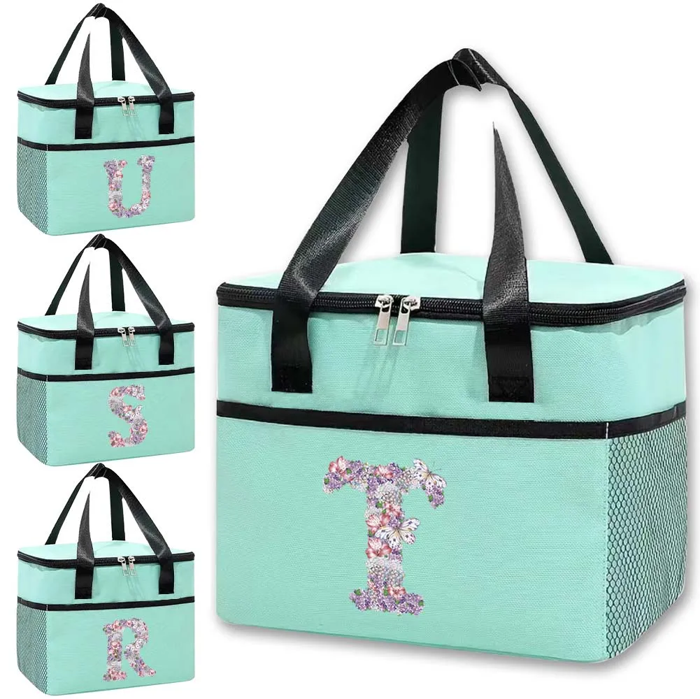 

Lunch Bag Portable Thermal Insulated Bags Cooler Bags Outdoor Travel Simplicity Handbag for Men and Women Rose Flower Printing