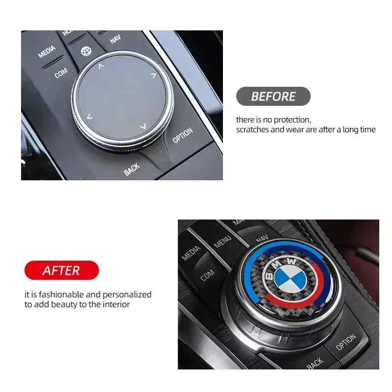 

Universal 4.5cm Carbon Fiber Multimedia Knob Cover Sticker Compatible with BMW F/G Series Models, Center Console Trim Decal