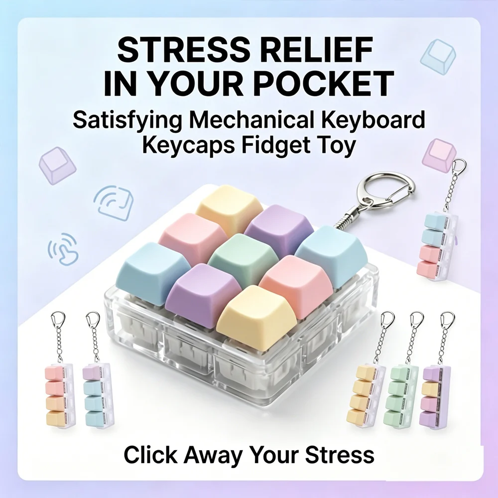 Keyboard Fidget Clicker Keychain, Stress & Anxiety Relief Office Essential for Adults, Perfect Holiday Gift