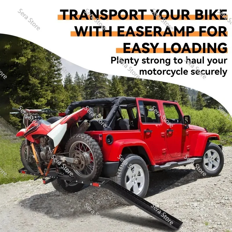 Heavy-Duty Steel Hitch Motorcycle Carrier Load  500LBS Kit with 77.5 Inch Ramp and Ratchet Straps Fits Motorcycles & Electric