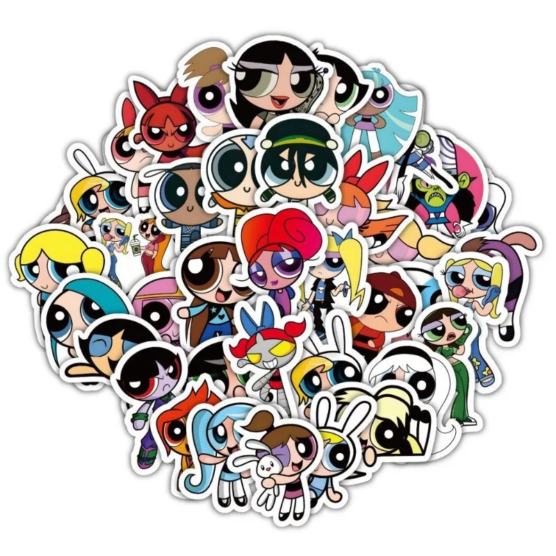 Autocollants Powerpuff Girls Anime, dessin animé, étui pour ordinateur portable et téléphone, bagage, tasse à eau, jouets pour enfants, vente en gros, 59 pièces