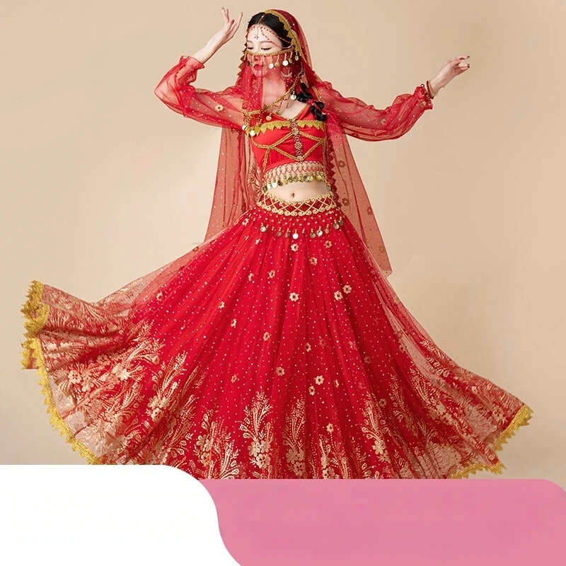 

New Indian Belly Dance Costumes Dance Dress Bollywood Long Skirt Exotic Dance Performance Costumes Suit Female Cosplay Costume